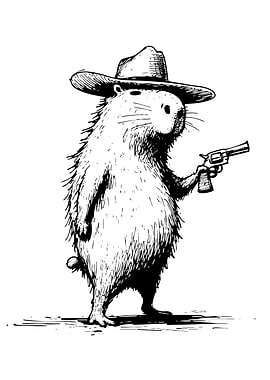 Capybara Cowboy with Gun Illustration