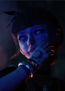 Girl with Star Makeup and Moon Tattoo