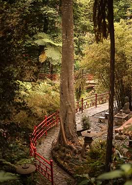 Japanese Garden with Red Railings