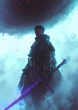 Dark Warrior with Glowing Sword