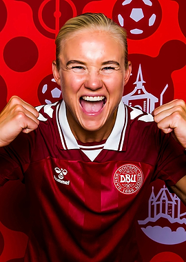 Excited Soccer Player in Denmark Jersey