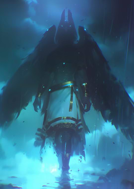 Winged Figure in Blue Haze