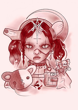 Creepy Doll with Toys Illustration