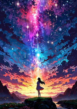 Woman Gazing at Cosmic Sky