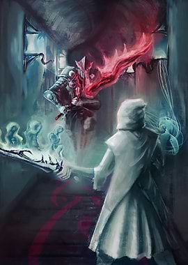 Fantasy Duel in a Dark Hallway