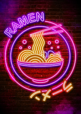 Neon Cyber Ramen Bowl Sign