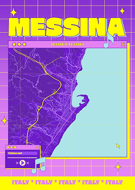 Messina Italy Map Retro Aesthetic