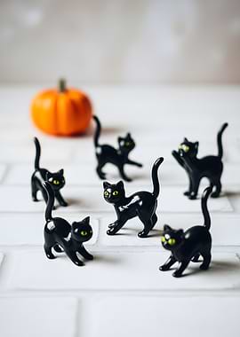 Halloween Cats and Pumpkin Still Life