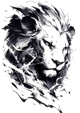 Lion Head Black and White Art