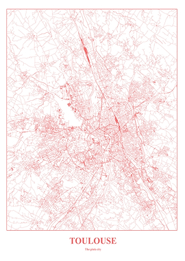 Toulouse City Map - Pink