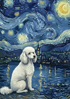 Poodle in Starry Night Painting
