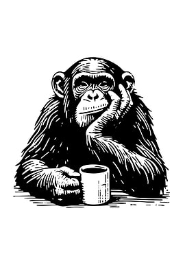 Chimpanzee with Coffee Cup Illustration
