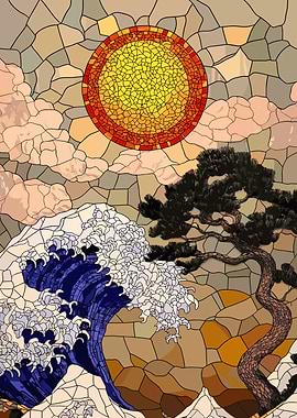 Stained Glass Wave and Sun