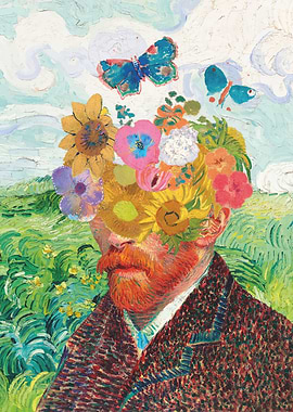 Van Gogh Floral Portrait with Butterflies