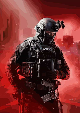 SWAT Officer in Red Urban Setting