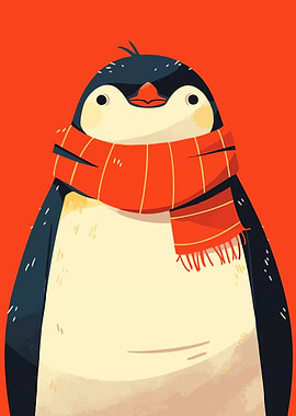Cute Penguin with Scarf Illustration Art