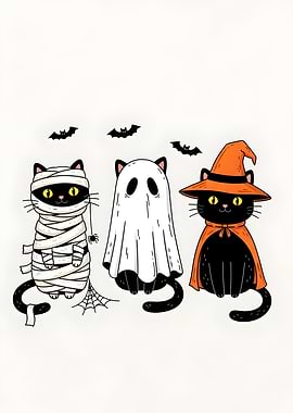 Halloween Cats in Costume Illustration