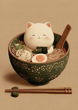 Cat in Ramen Bowl