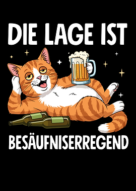Drunk Cat with Beer Cartoon
