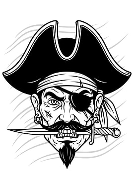 Pirate with Sword in Mouth Illustration