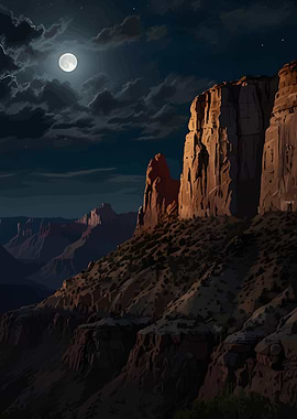 Grand Canyon at Night with Moon