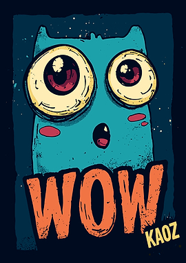 Surprised Cute Cartoon Monster with 'WOW'
