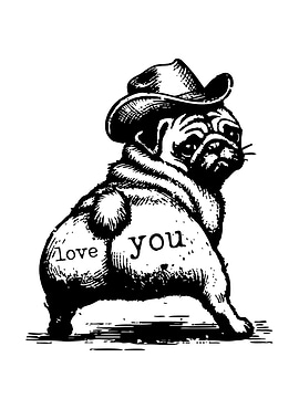 Cowboy Pug with 'Love You' Message