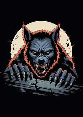 Werewolf illustration with moon background