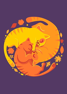 Cats Yin Yang Autumn Leaves