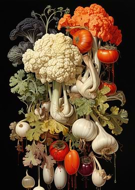 Vegetable Still Life on Black Background