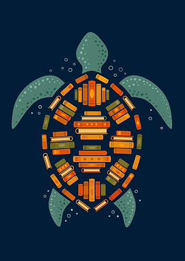 Book Shell: Library Turtle Design – Perfect for Book Lovers and Ocean Enthusiasts
