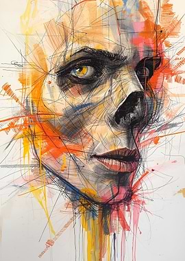 Abstract Portrait with Vivid Color Accents