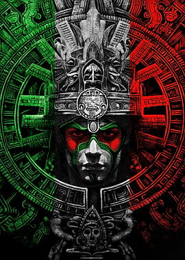 Aztec Warrior with Calendar Stone Elements