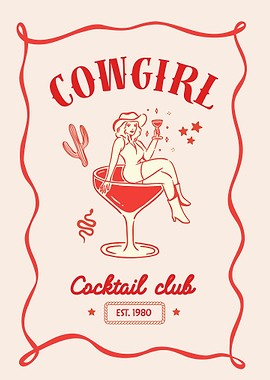 Cowgirl Cocktail Club Vintage Poster