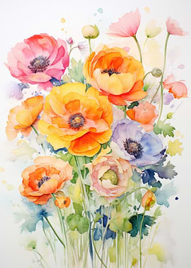 Watercolor Floral Bouquet Painting