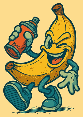 Cartoon Banana with Spray Paint