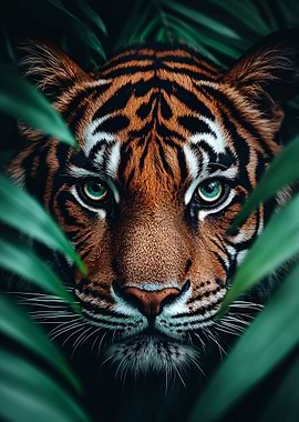 Tiger portrait in the jungle foliage