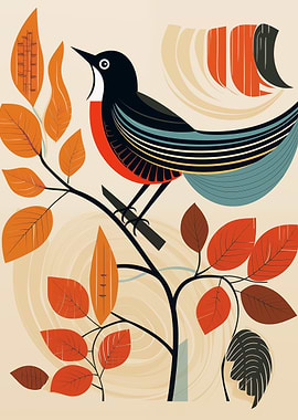 Stylized Bird on Branch