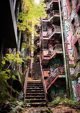 Urban Decay: Graffiti-Covered Staircase