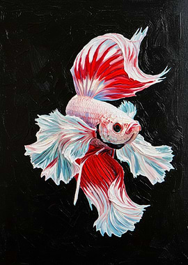 Betta Fish Painting on Black Background
