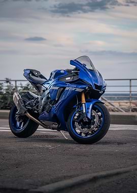 Blue Yamaha R1 Motorcycle on Road