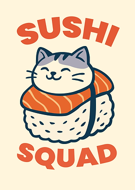 Sushi Cat Squad Cartoon Illustration