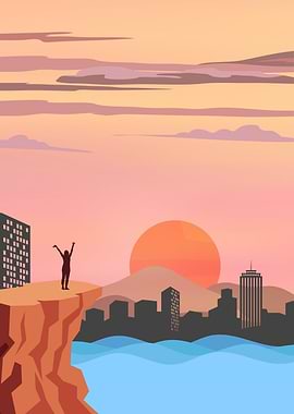 Cliffside Silhouette at Sunset