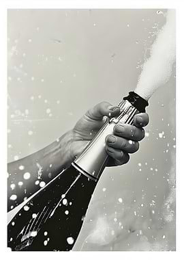 Champagne bottle opening in black and white