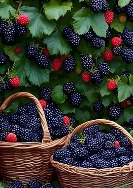 Baskets of Blackberries and Raspberries