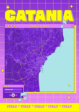 Catania Italy Map Retro Aesthetic Poster