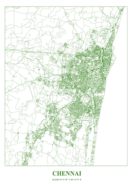 Chennai City Map - Green Line Art