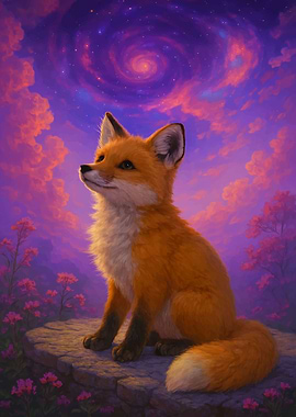 Fox gazing at the starry sky
