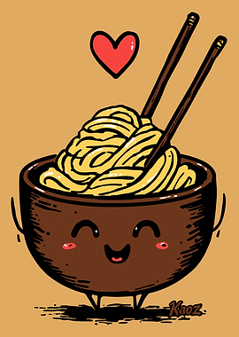 Cute Ramen Bowl with Chopsticks and Heart