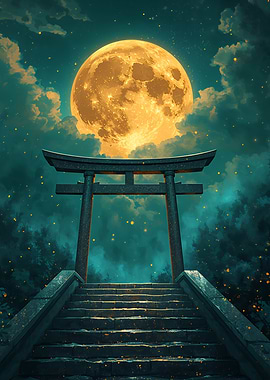 Torii Gate Under a Full Moon